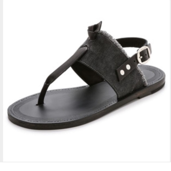 Rag & Bone Claire Leather Denim Thong Sandals | Size 8.5 | Gray - Picture 3 of 8